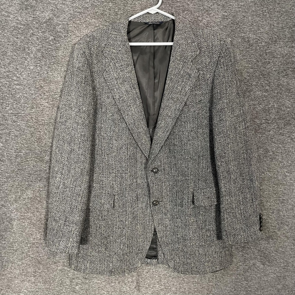 Kuppenheimer Harris Tweed Blazer Mens‎ 42 Gray Herringbone Wool Sport Coat USA